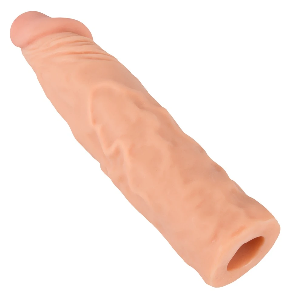 Nature Skin – predlžujúci a zhrubšujúci návlek na penis, prírodná farba, 19,5 cm