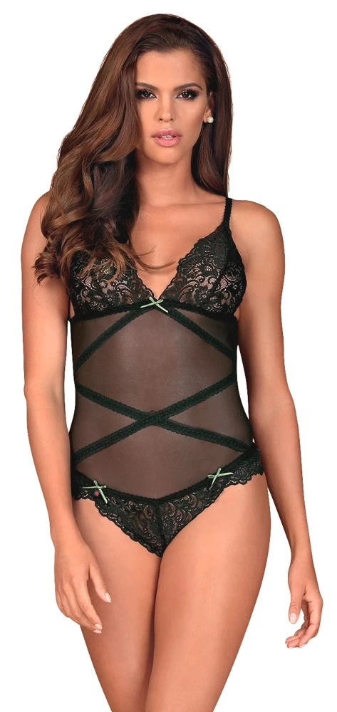 Obsessive Bondea Teddy – zvodné čipkované body (čierne)S/M