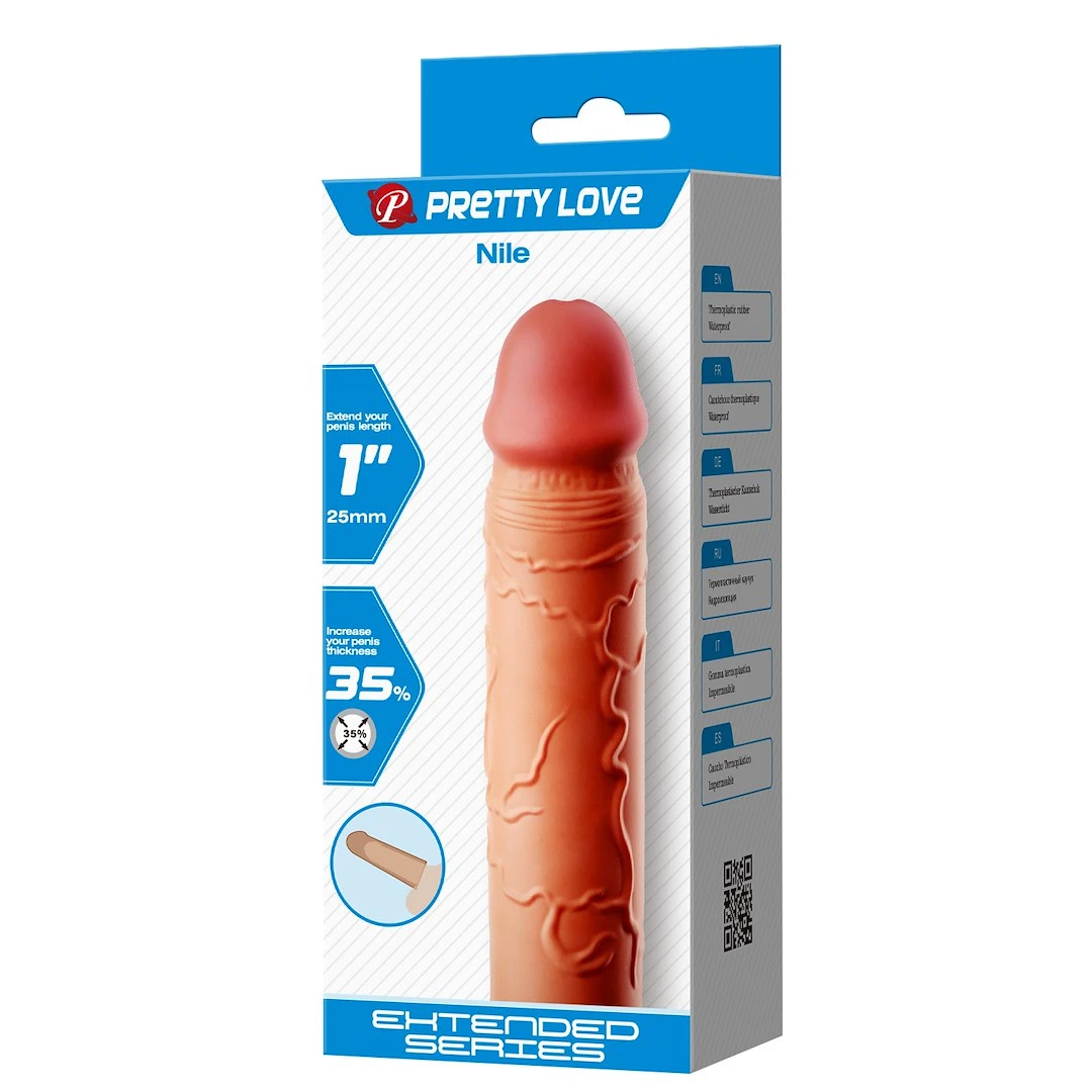 Pretty Love Nile – návlek na penis na predĺženie o 2,5 cm, 16,5 cm