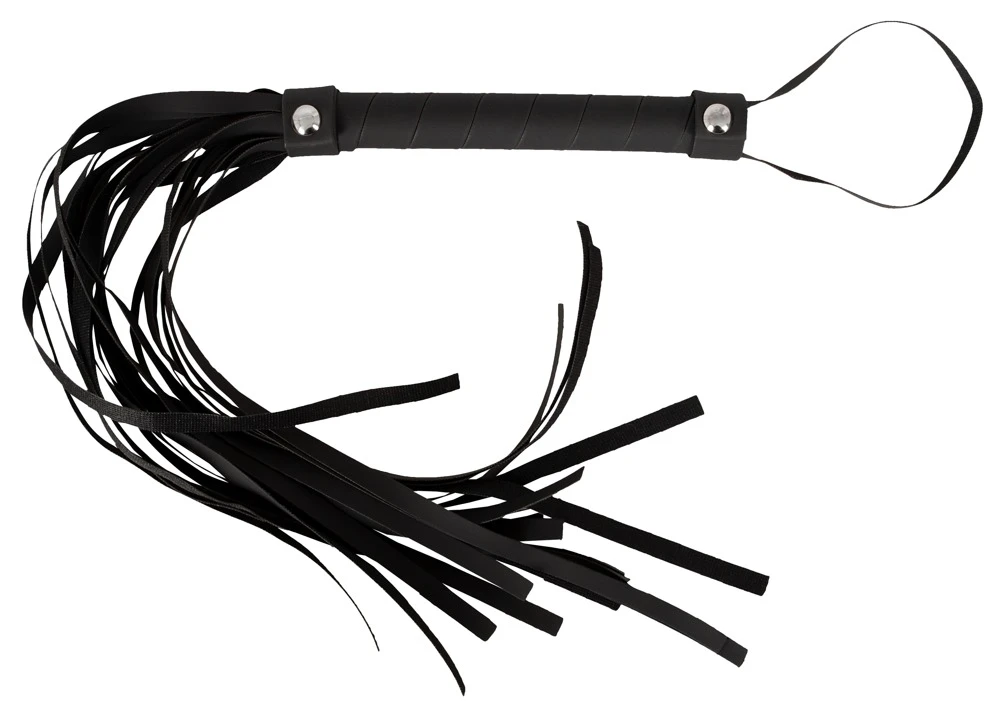 Magic Shiver Flogger – prémiový bič s pútkom, čierny, 48 cm
