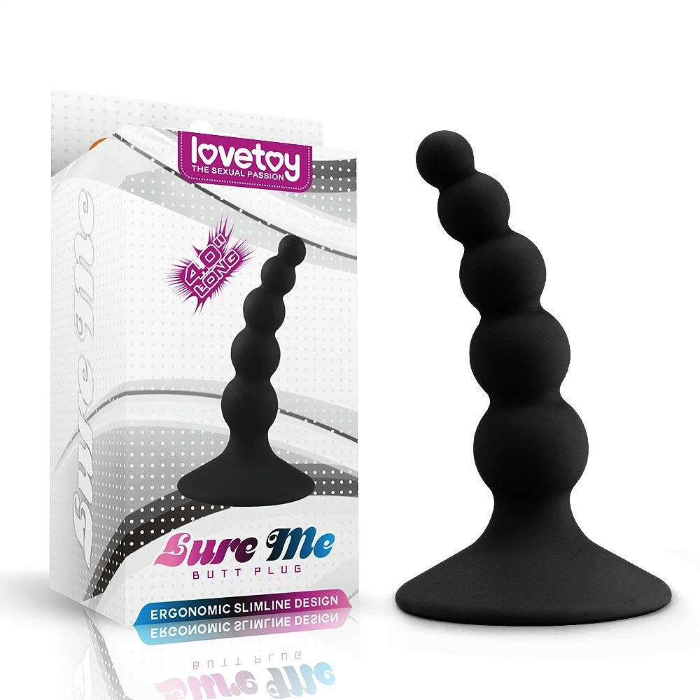 LoveToy Lure Me – korálkový análny kolík s prísavkou (čierny)