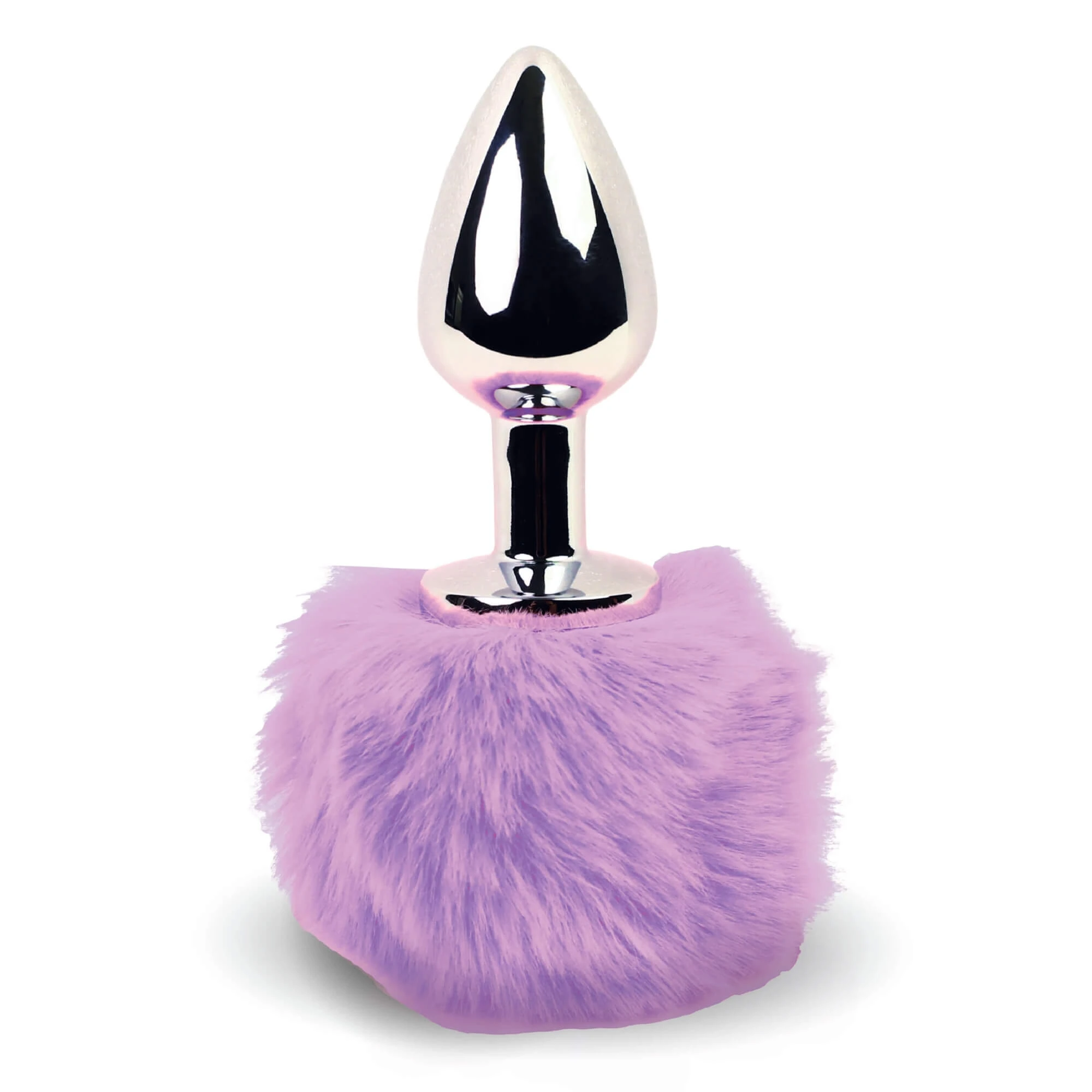 FeelzToys Bunny Tails Butt Plug – kovový análny kolík so zajačím chvostíkom, strieborno-fialový