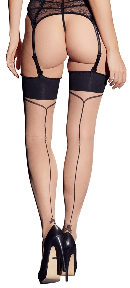 Cottelli Legwear – podväzkové pančuchy s pruhom vzadu a mašličkou (prírodné, 20 DEN)3