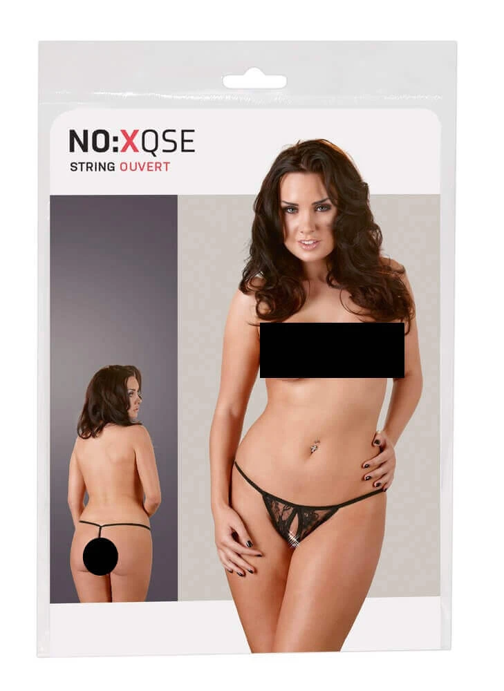 NO:XQSE – otvorené čipkované tangá, čierne S–L