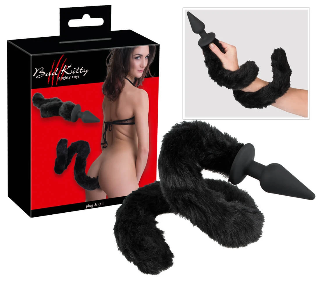 Bad Kitty Plug & Tail – análny kolík s mačacím chvostom, čierny