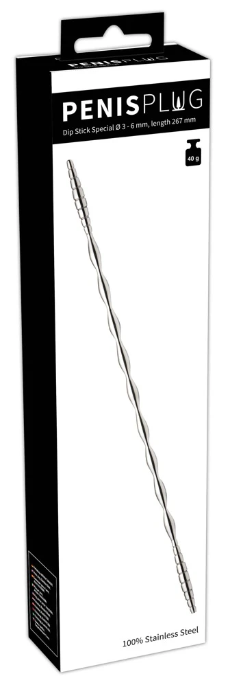 Penisplug Dip Stick Special – oceľový uretrálny dilatátor, strieborný