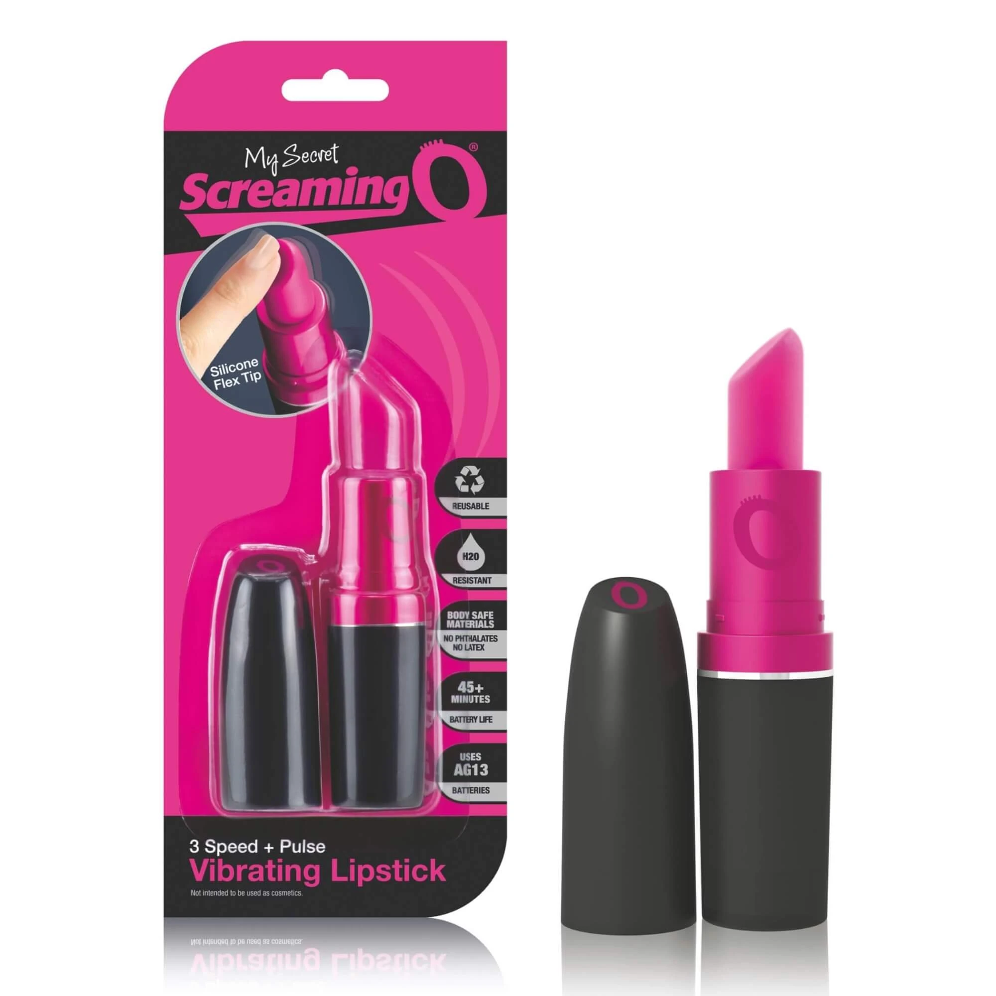 The Screaming O Screaming Lipstick – diskrétny vibrátor v tvare rúžu, ružovo-čierny