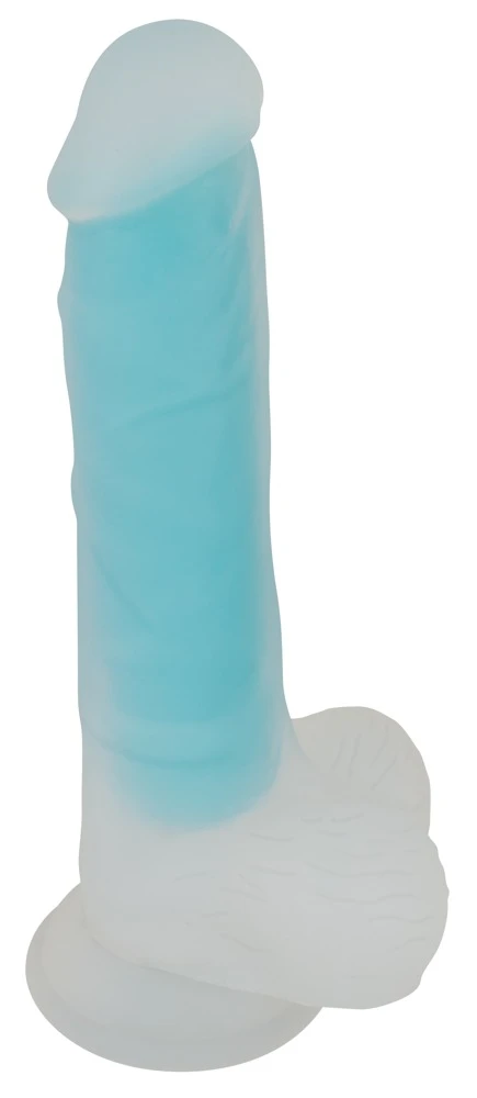 You2Toys Glow in the Dark – svietiace silikónové dildo s prísavkou a semenníkmi (20,5 cm)